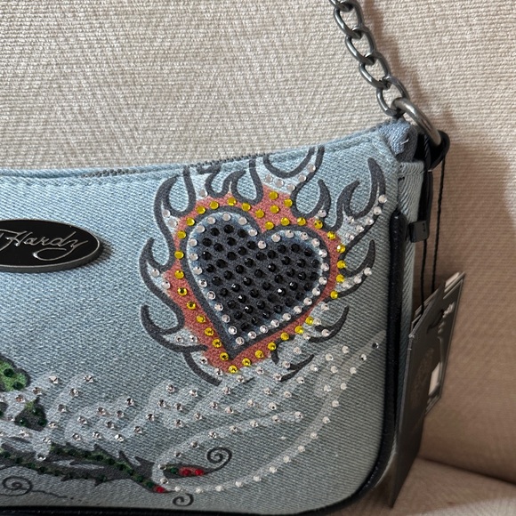 Ed Hardy Gray Shoulder and Crossbody Bag with Embroidery. NWT - Picture 6 of 13